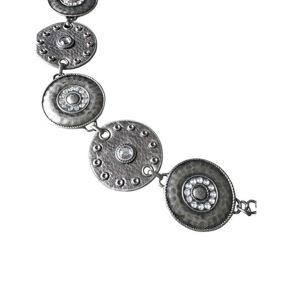 Belt Vintage Y2K Silver Disc Chain Rhinestone Studded Faux Leather Statement
